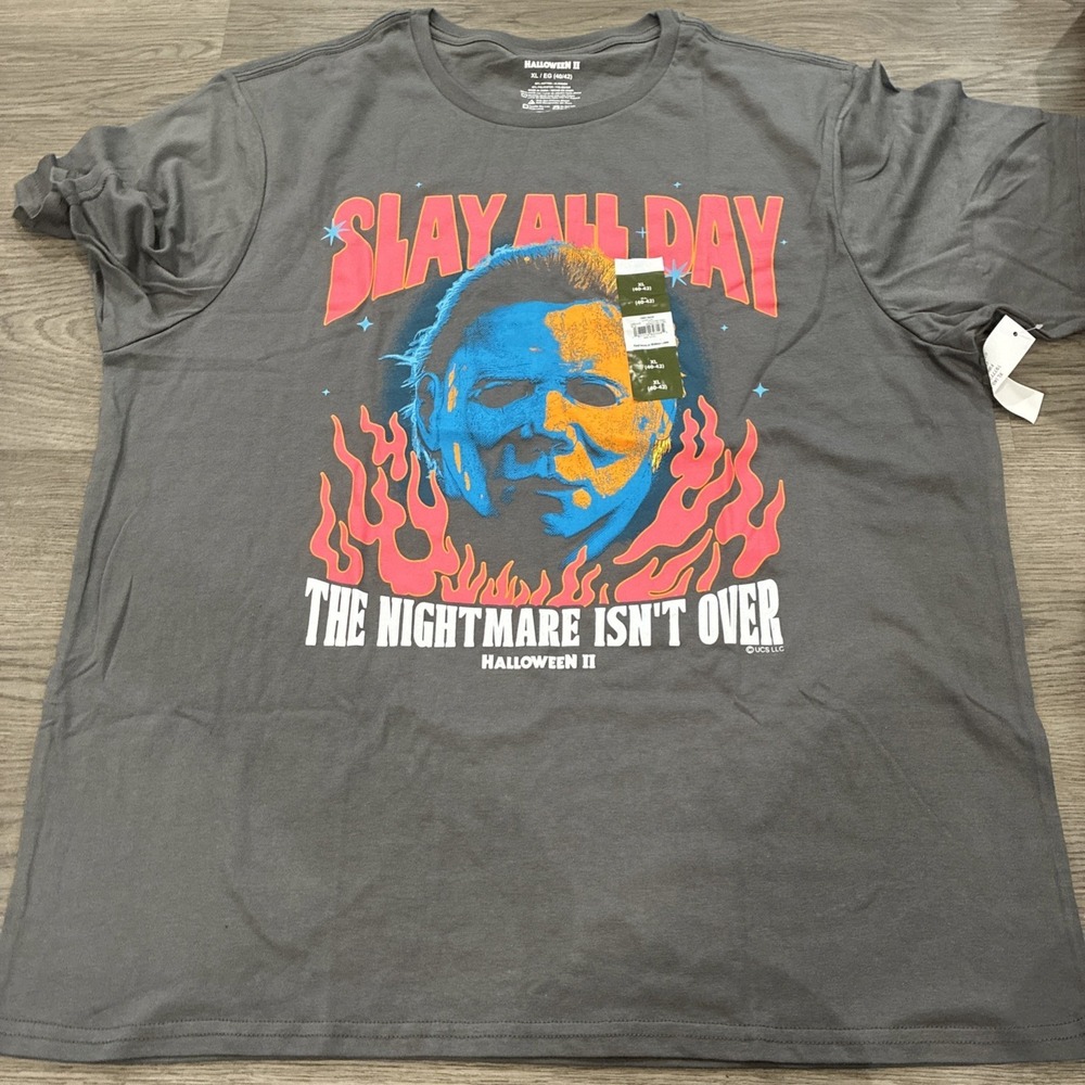 HALLOWEEN MICHAEL MEYERS SHIRT SIZE XLARGE GRAY ORANGE MOVIE CASUAL HORROR NWT